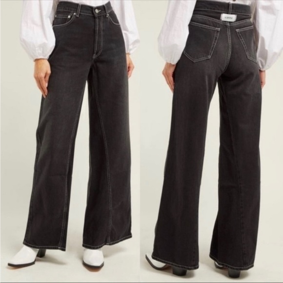 Ganni Denim - Ganni Rienzi Wide Legged Black Washed Jeans